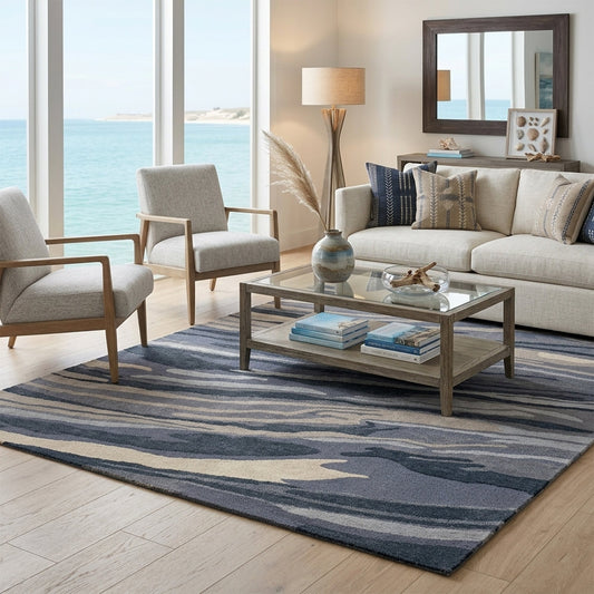 Capel Ripple Area Rug - Teal Blue - Lifestyle View