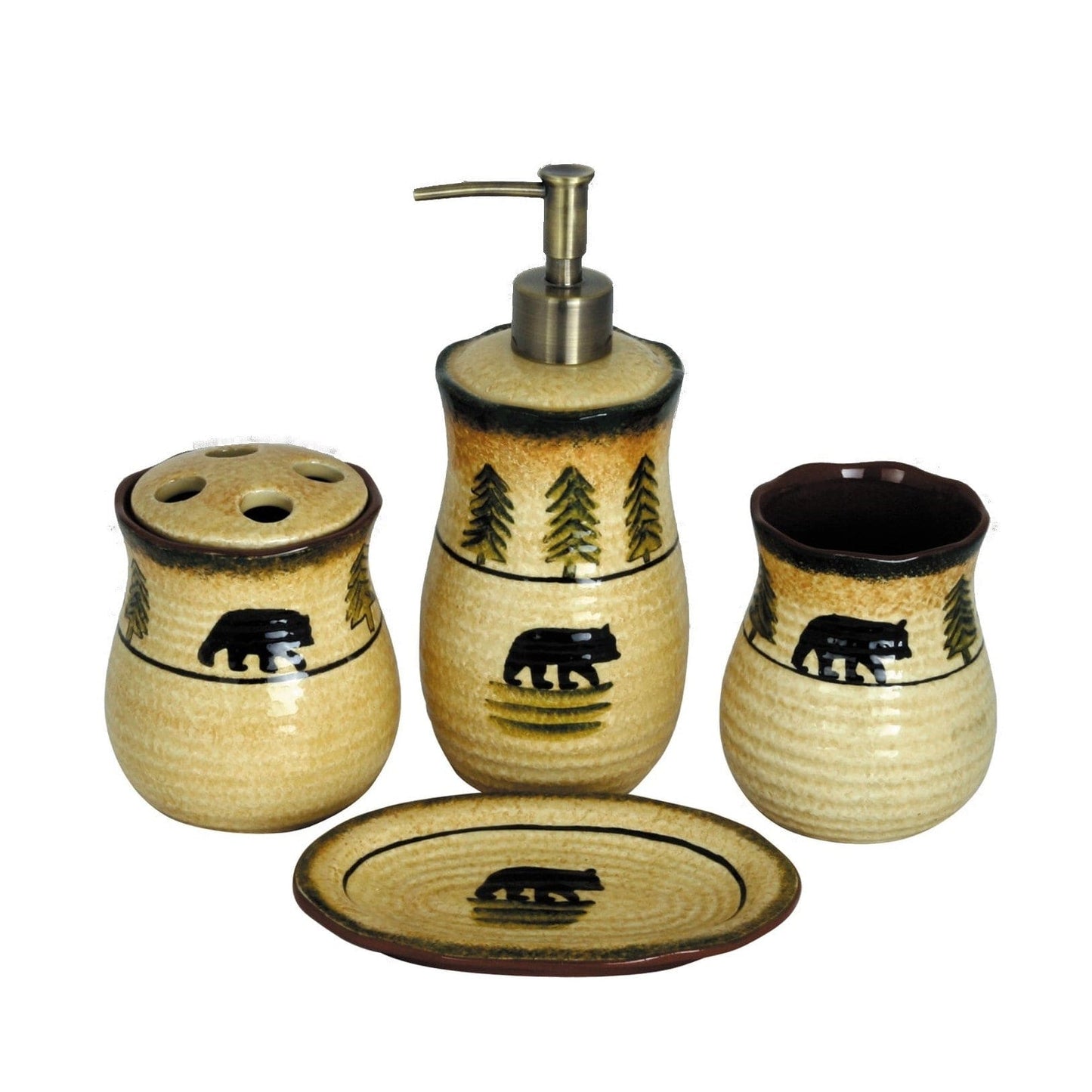 Rustic Bear Ceramic Forest Countertop Bathroom Set, 4 Pc