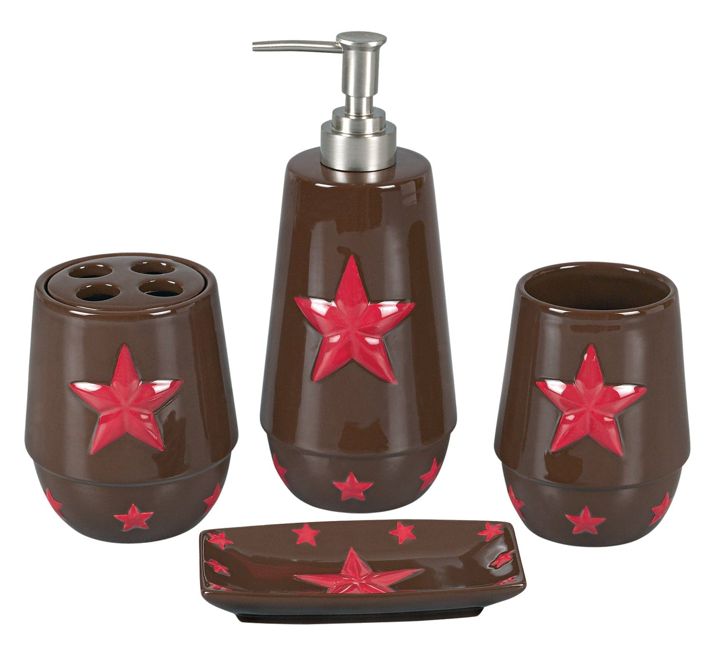 Ceramic Star Red Countertop Bathroom Set, 4 Pc