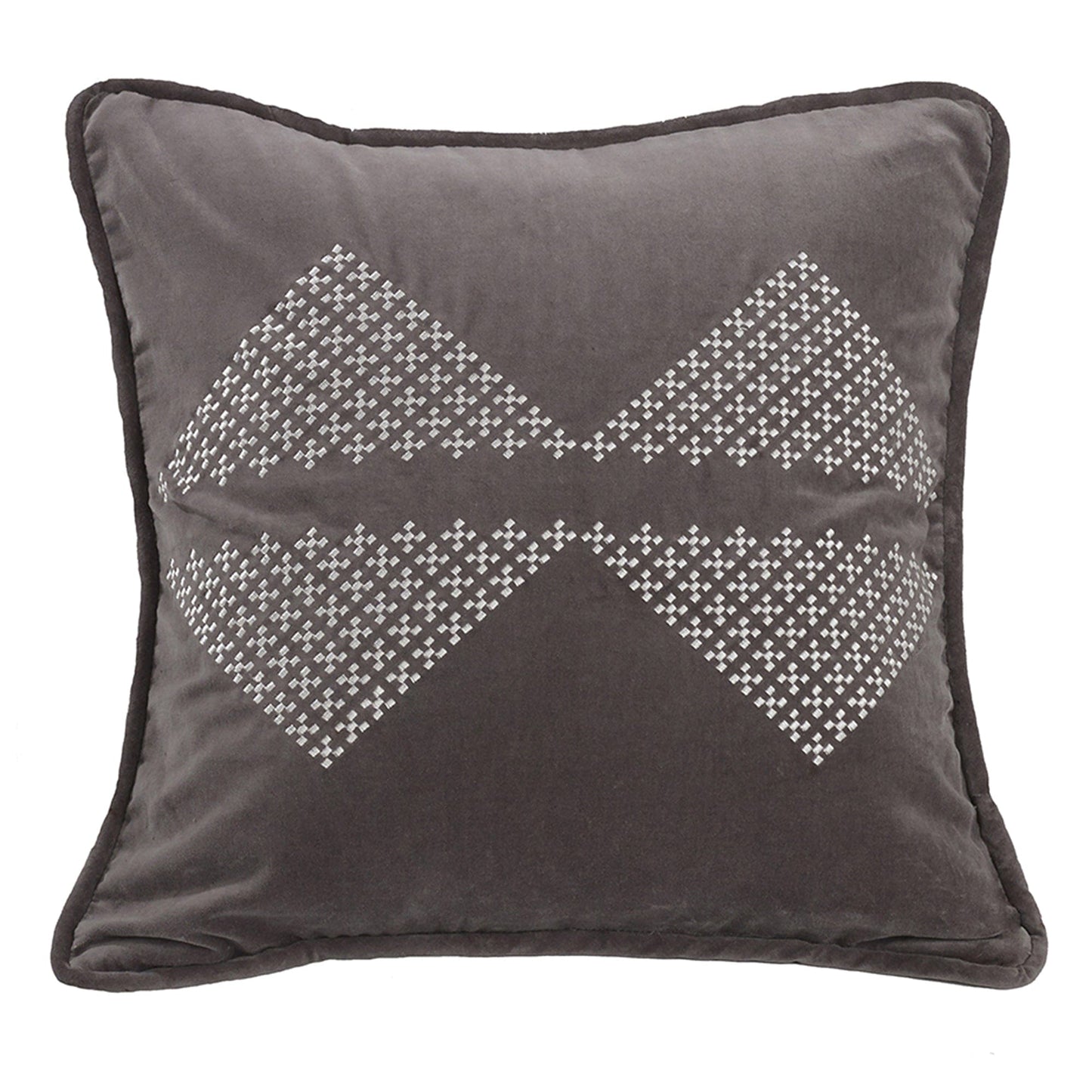 Whistler Embroidered Diamond Gray Velvet Throw Pillow