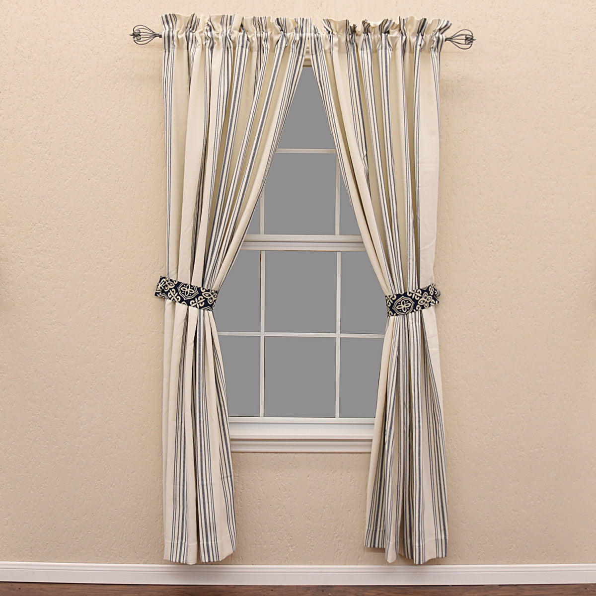 St. Claire White & Navy Striped Curtain Set, 2 Pc