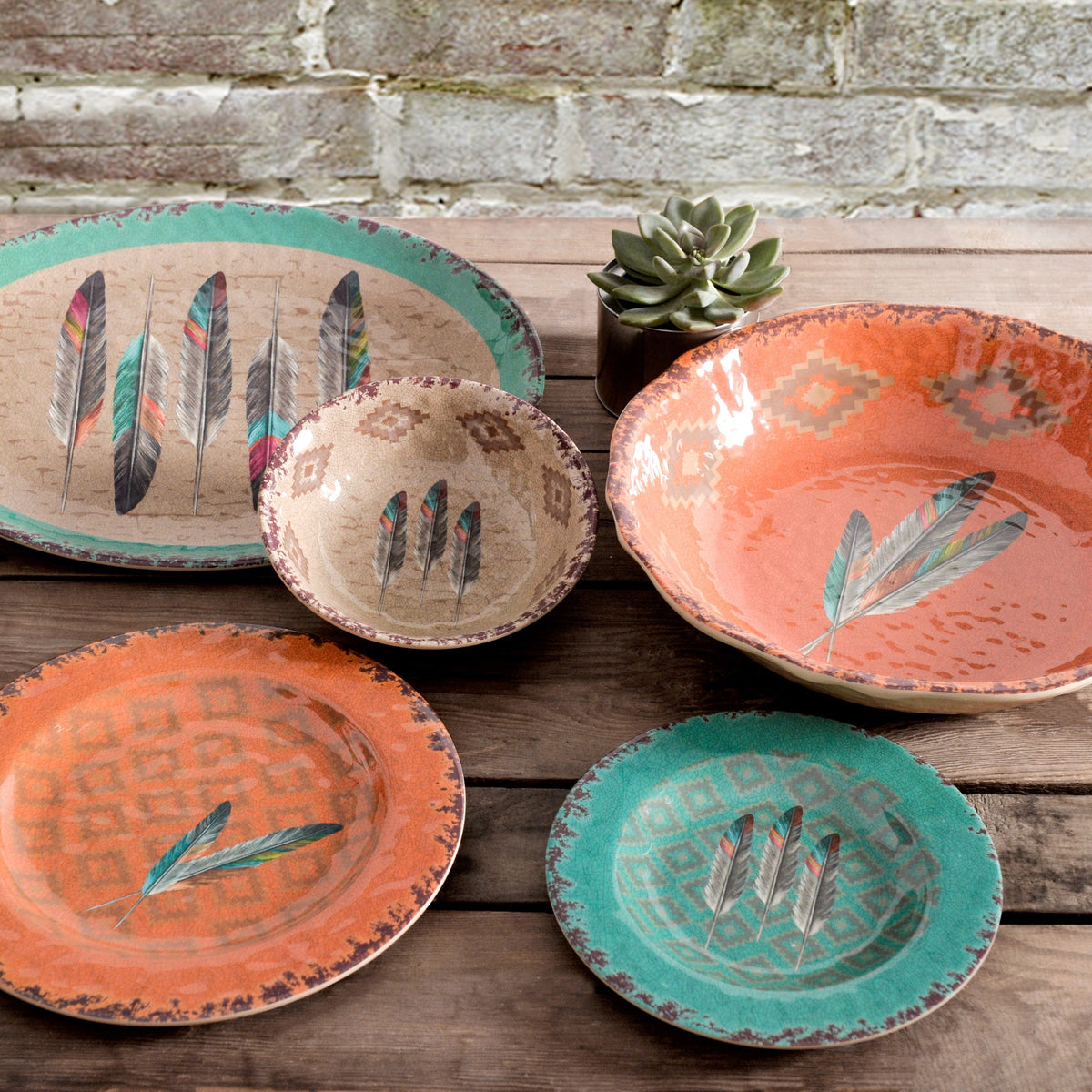 Feather Melamine Dinnerware Set, 14 Pc