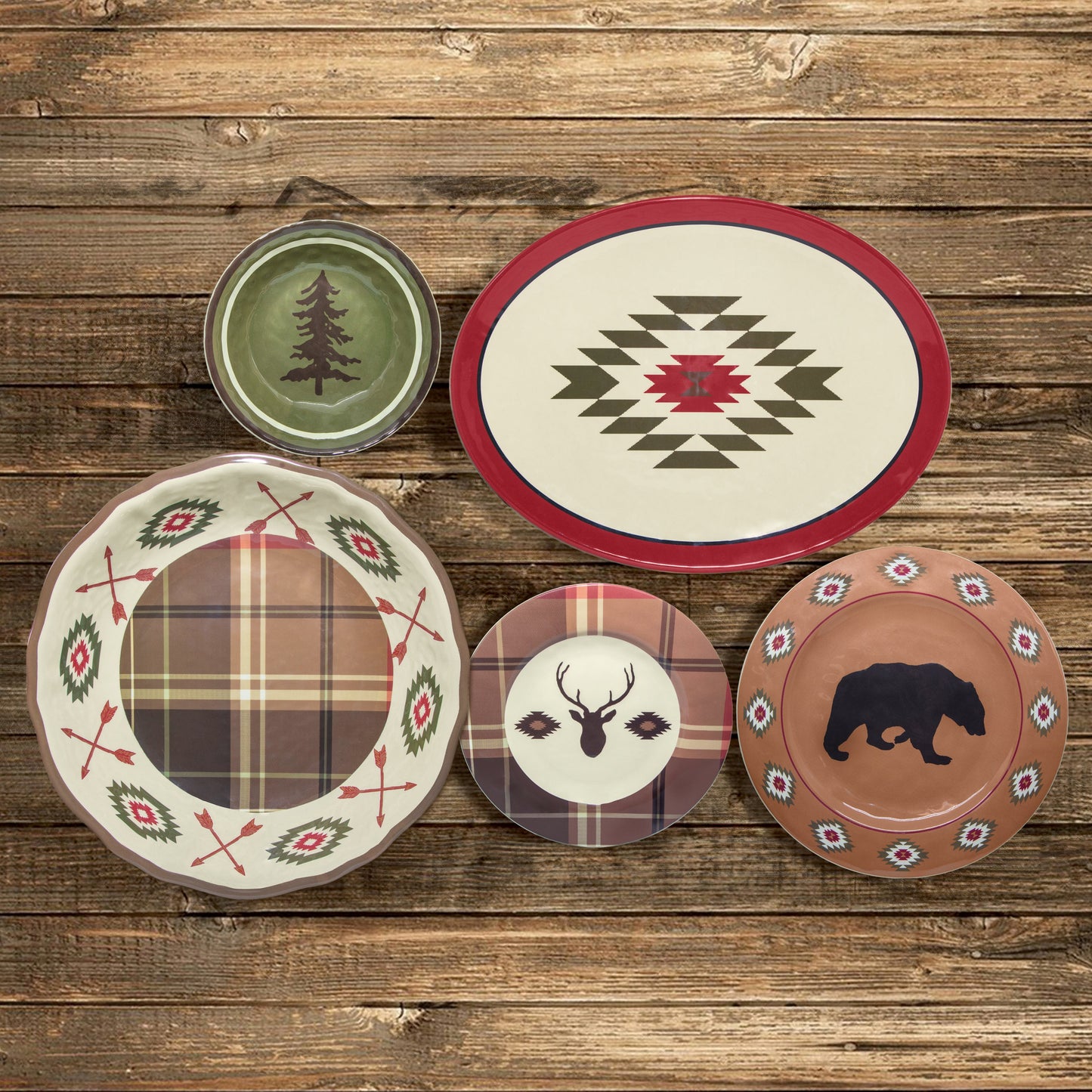 Aztec Bear Melamine Dinnerware Set, 14 Pc