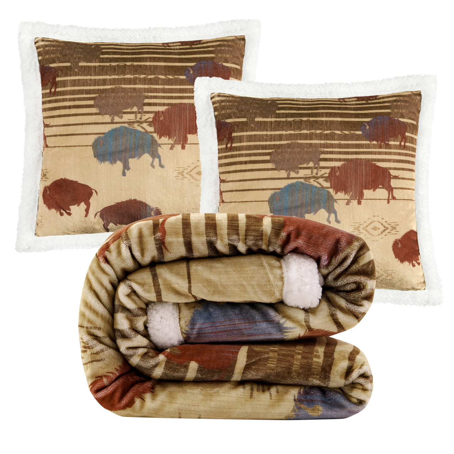Home on the Range Campfire Sherpa Throw Set, 3 Pc