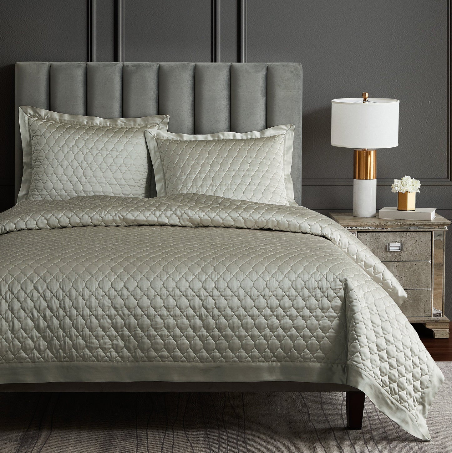 High Shine Satin Quatrefoil Quilt Set, 3 Pc