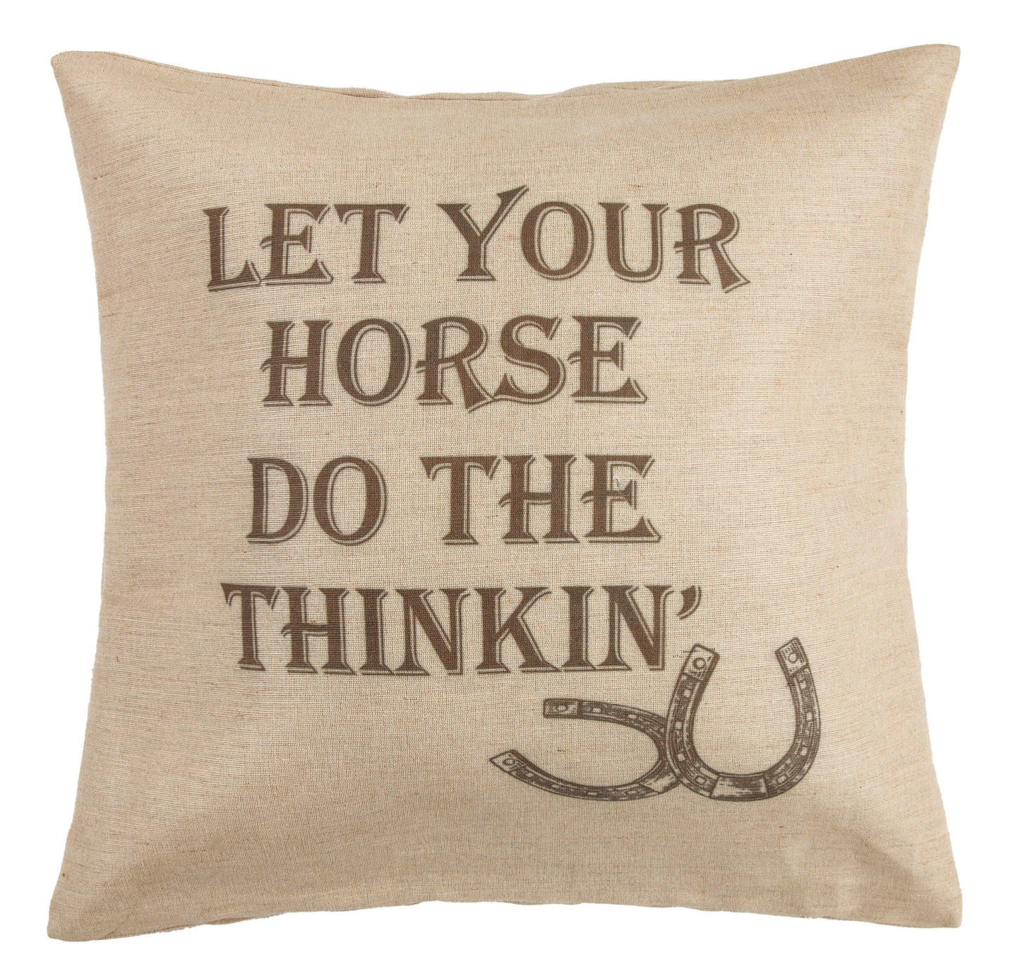 Burlap Horse Phrase Throw Pillow