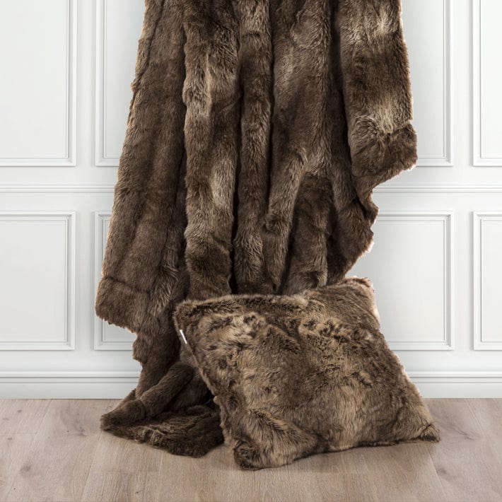 Faux Wolf Fur Throw Pillow