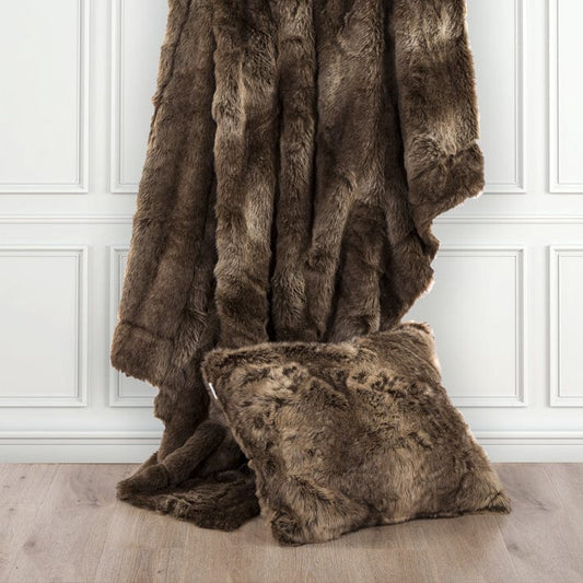 Faux Wolf Fur Throw Pillow
