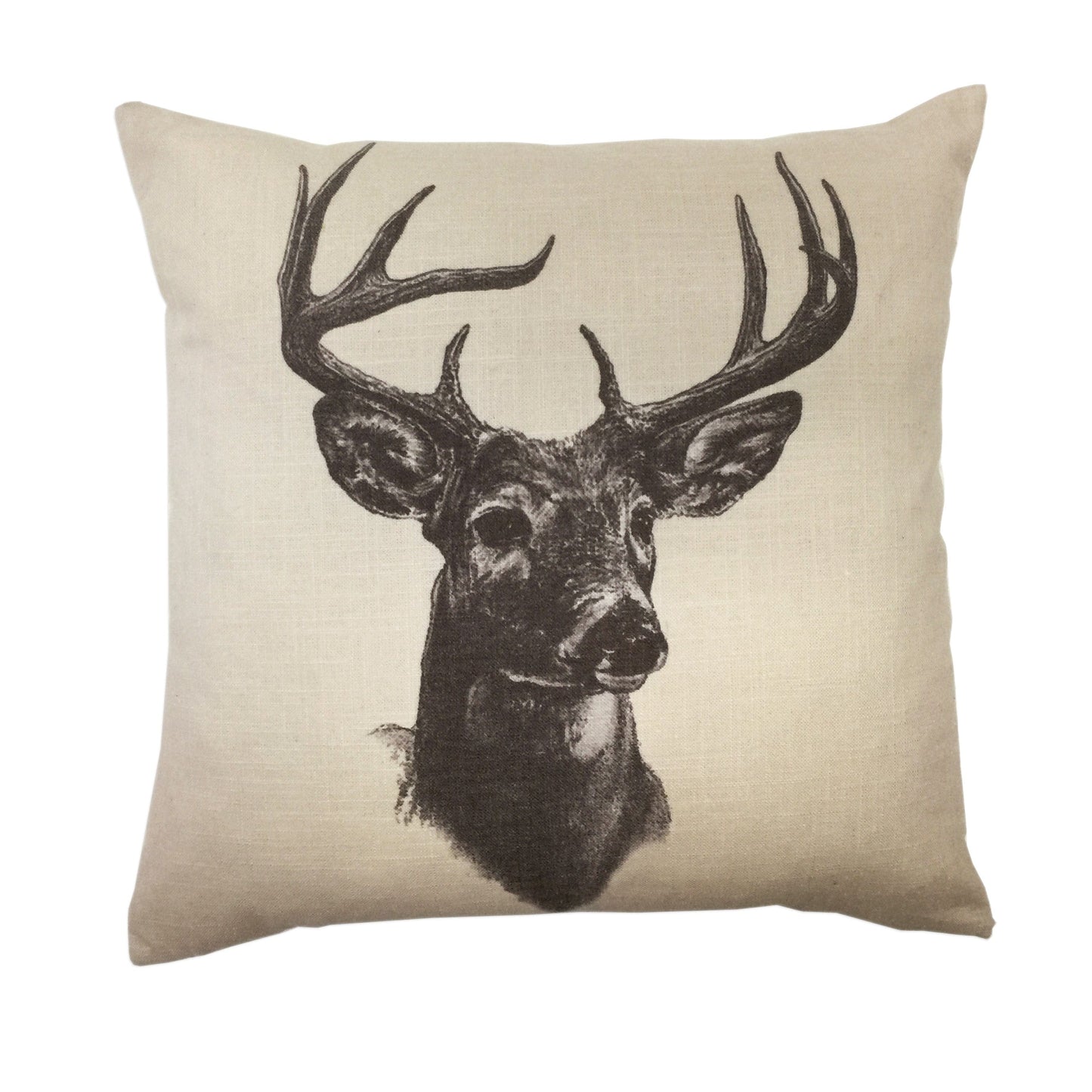 Whitetail Deer Linen Print Throw Pillow