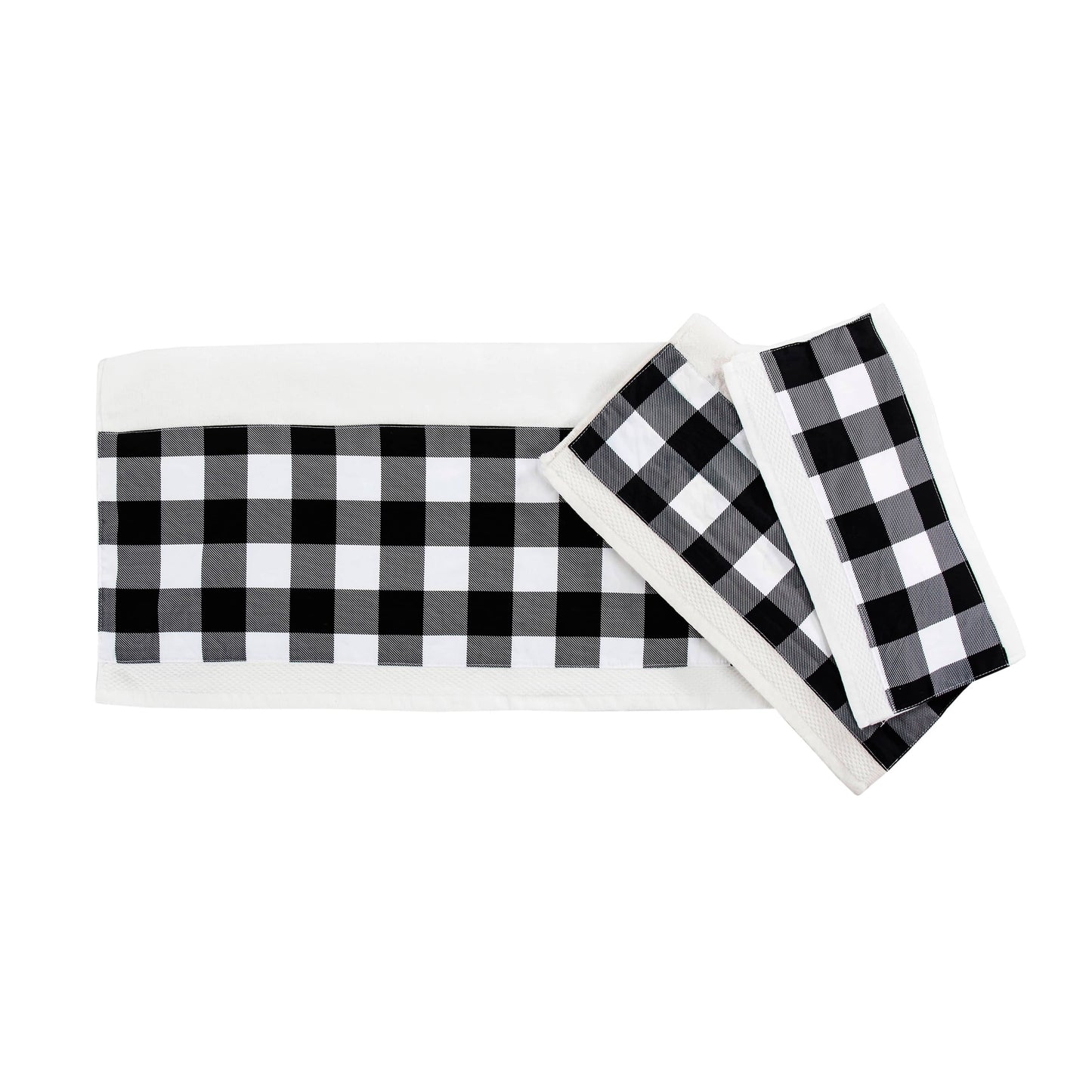 Black and white checkered towels on a white background