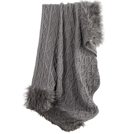 Nordic Cable Knit & Mongolian Fur Oversized Throw Blanket