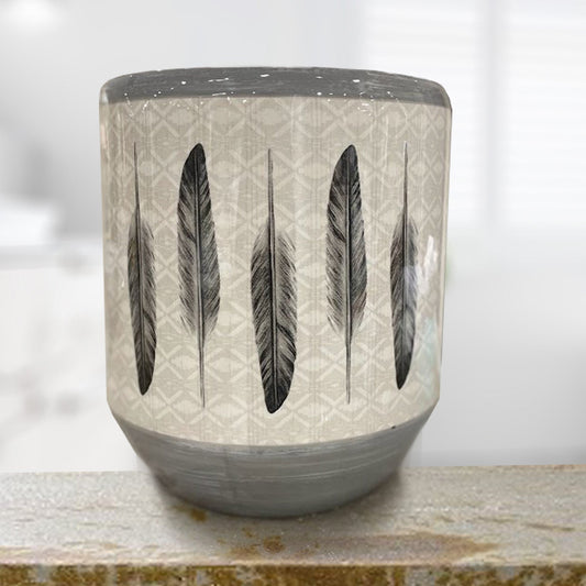 Feather Design Ceramic Wastebasket