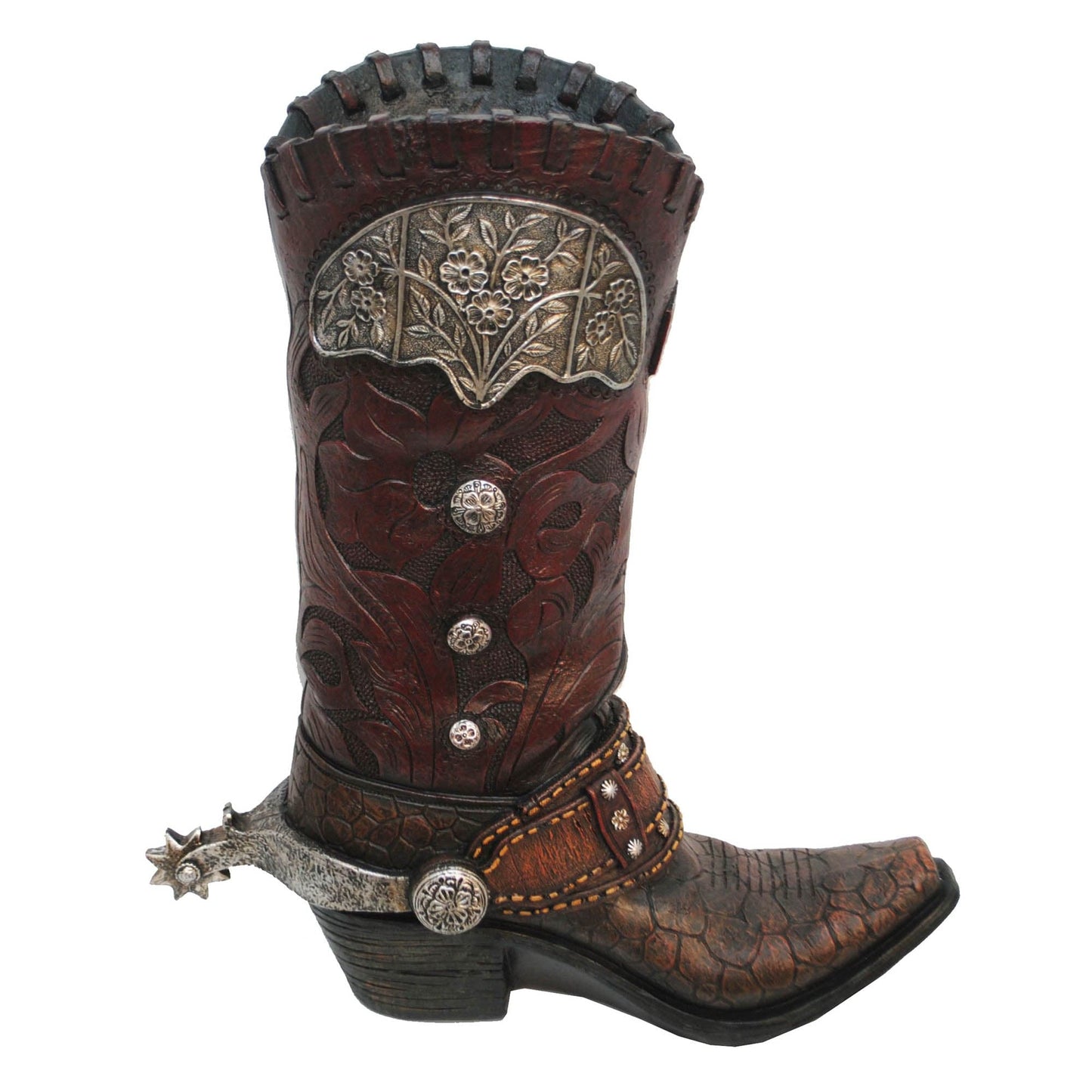 Tooled Cowboy Boot Vase