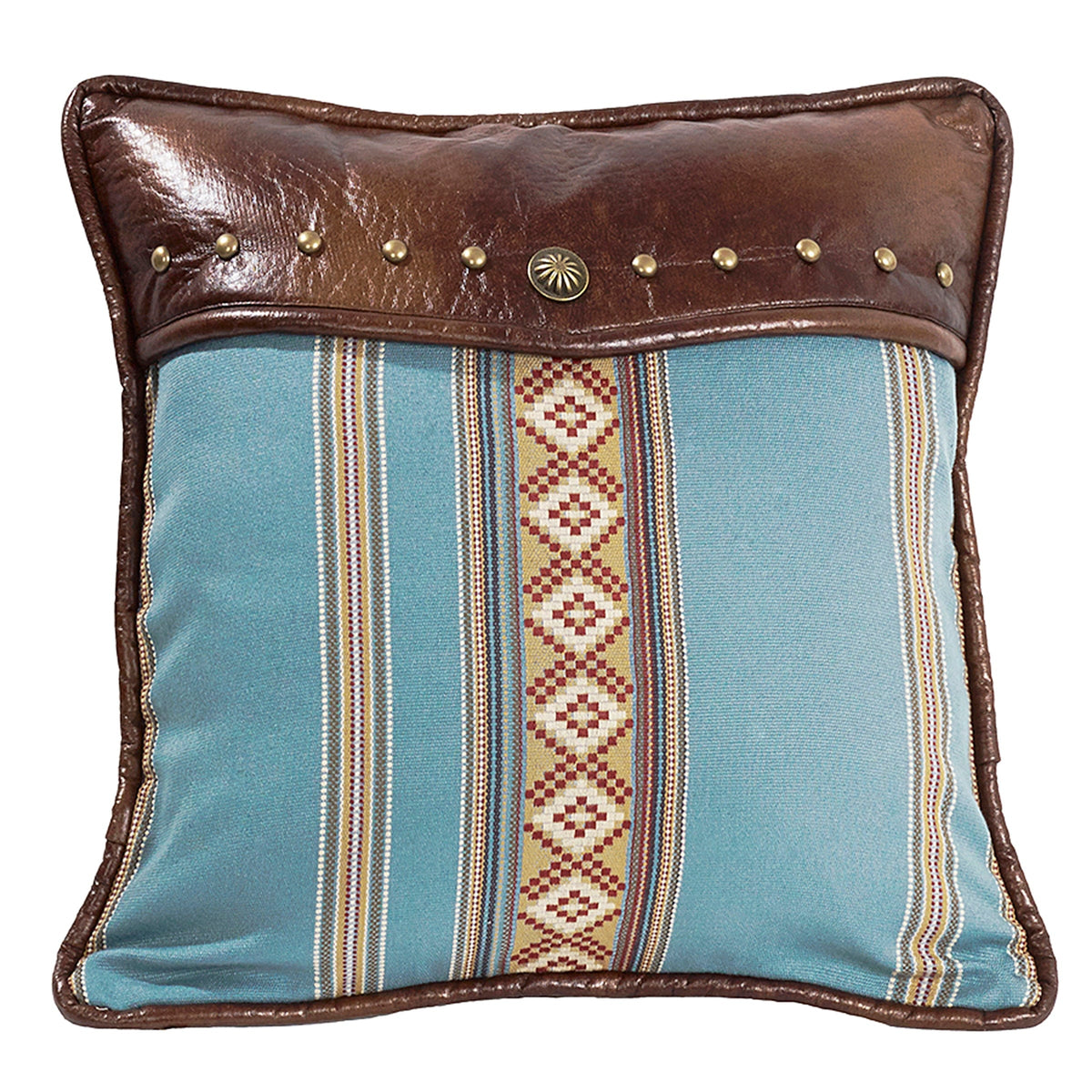 Ruidoso Turquoise Diamond Studded Leather Throw Pillow