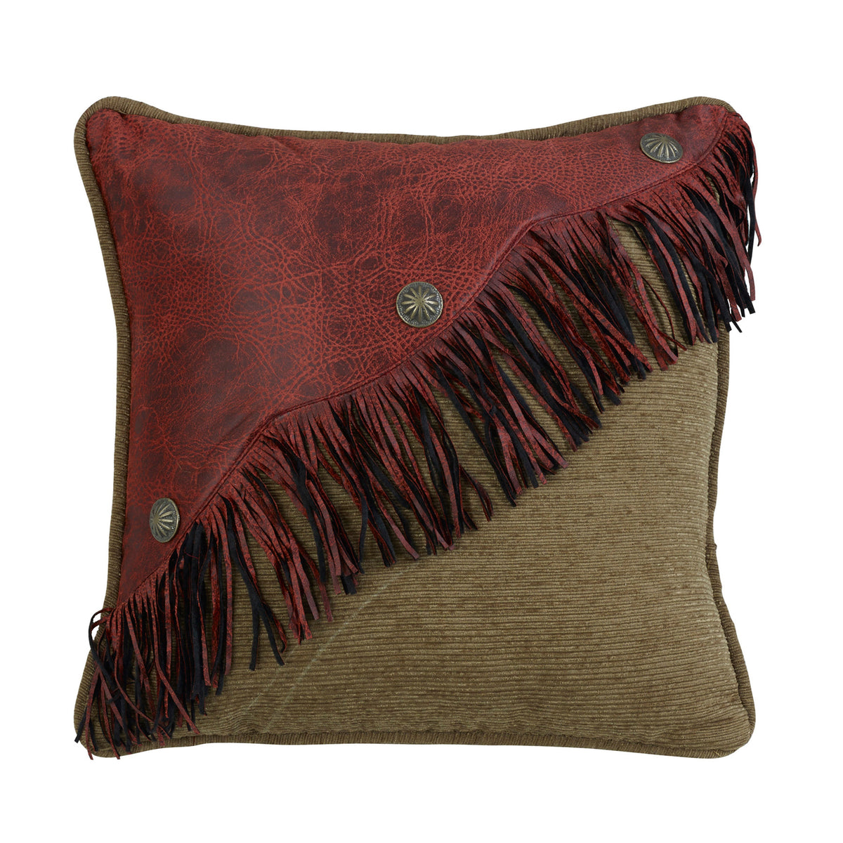 San Angelo Red Diagonal Faux Leather Design with Fringe & Concho Pillow