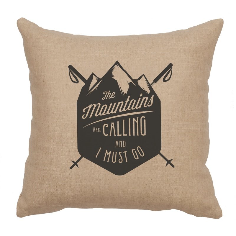 "Mountains are Calling" Image Pillow - Linen Natural