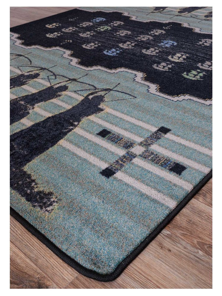 Defend Our Land Rug – Blue – pattern detail