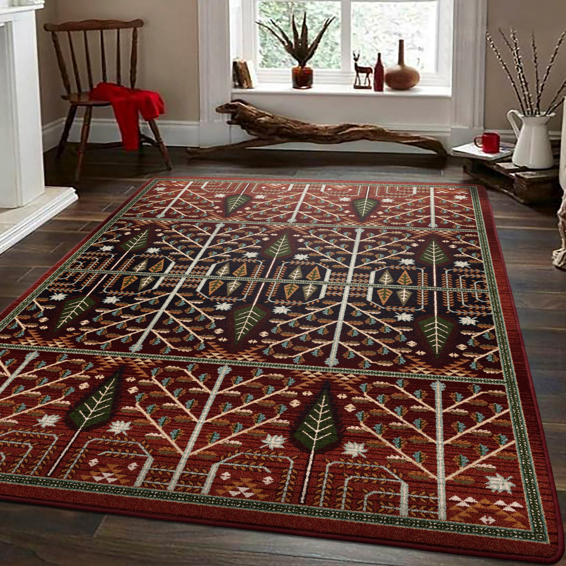 Flourish Forest Rug – Garnet – detail view