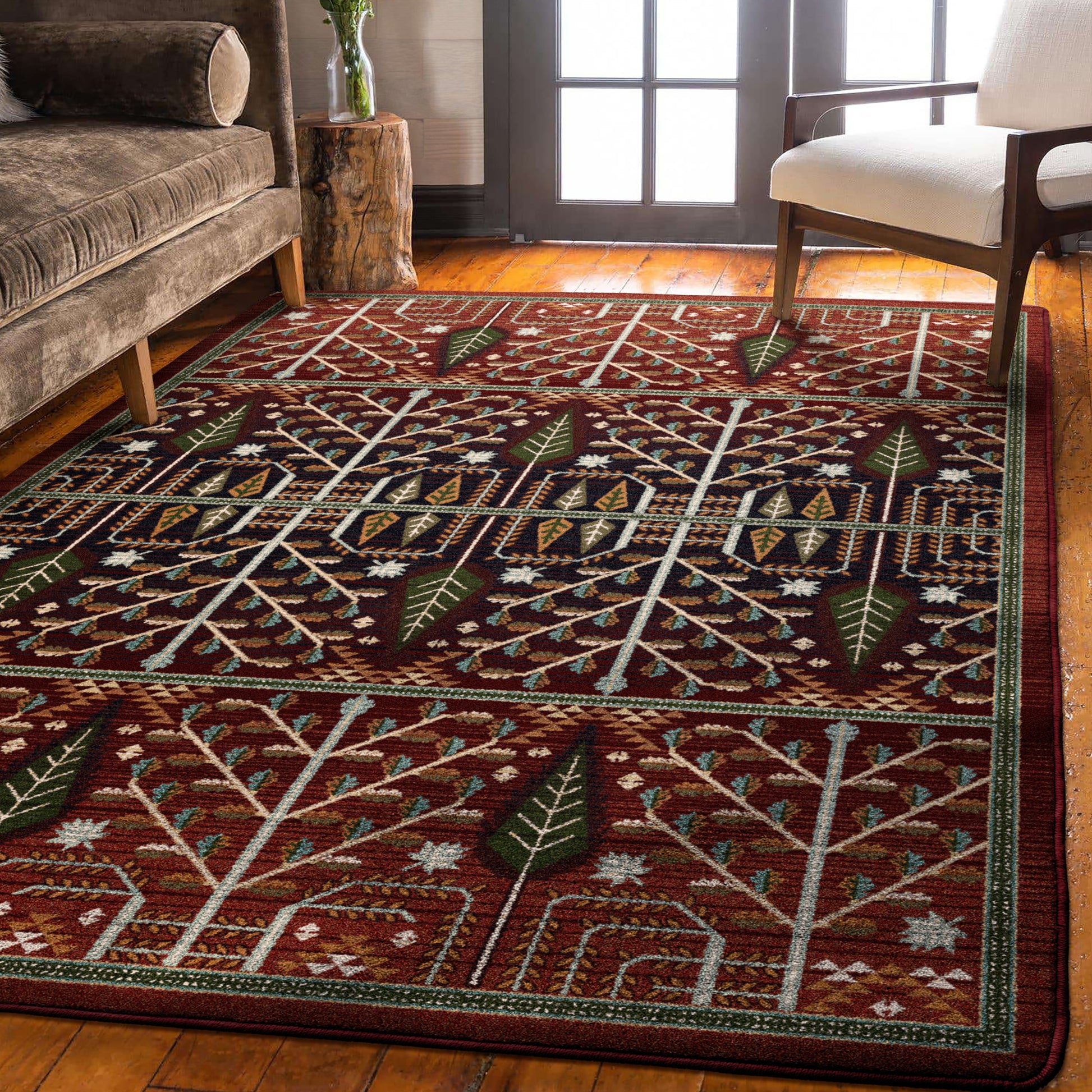 Flourish Forest Rug – Garnet – close up