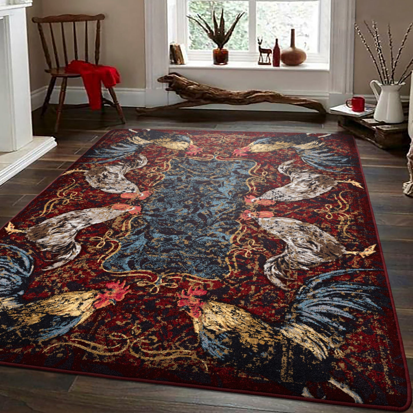 Pecking Order Rug – Bordeaux – detail view