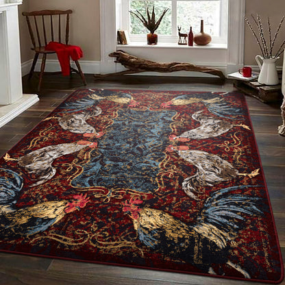 Pecking Order Rug – Bordeaux – detail view