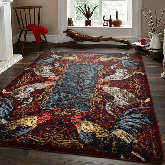 Pecking Order Rug – Bordeaux – detail view