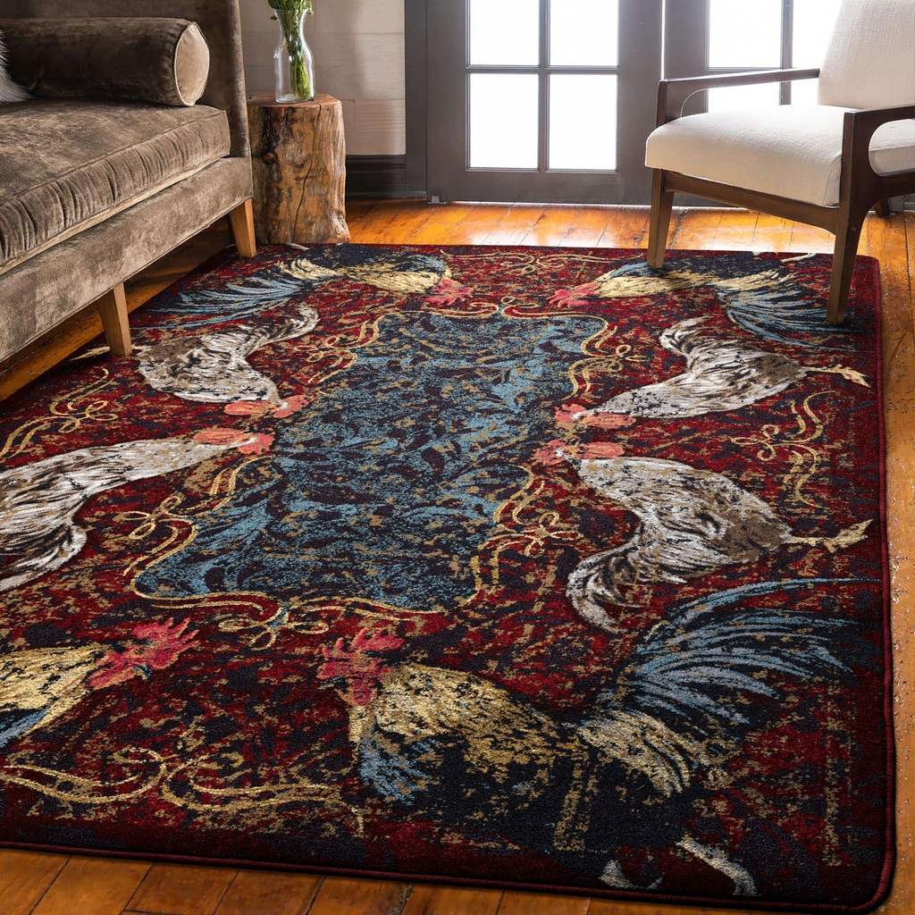 Pecking Order Rug – Bordeaux – room setting