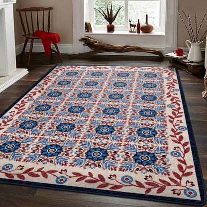 United Quilt Rug – Antique Red White & Blue – close up