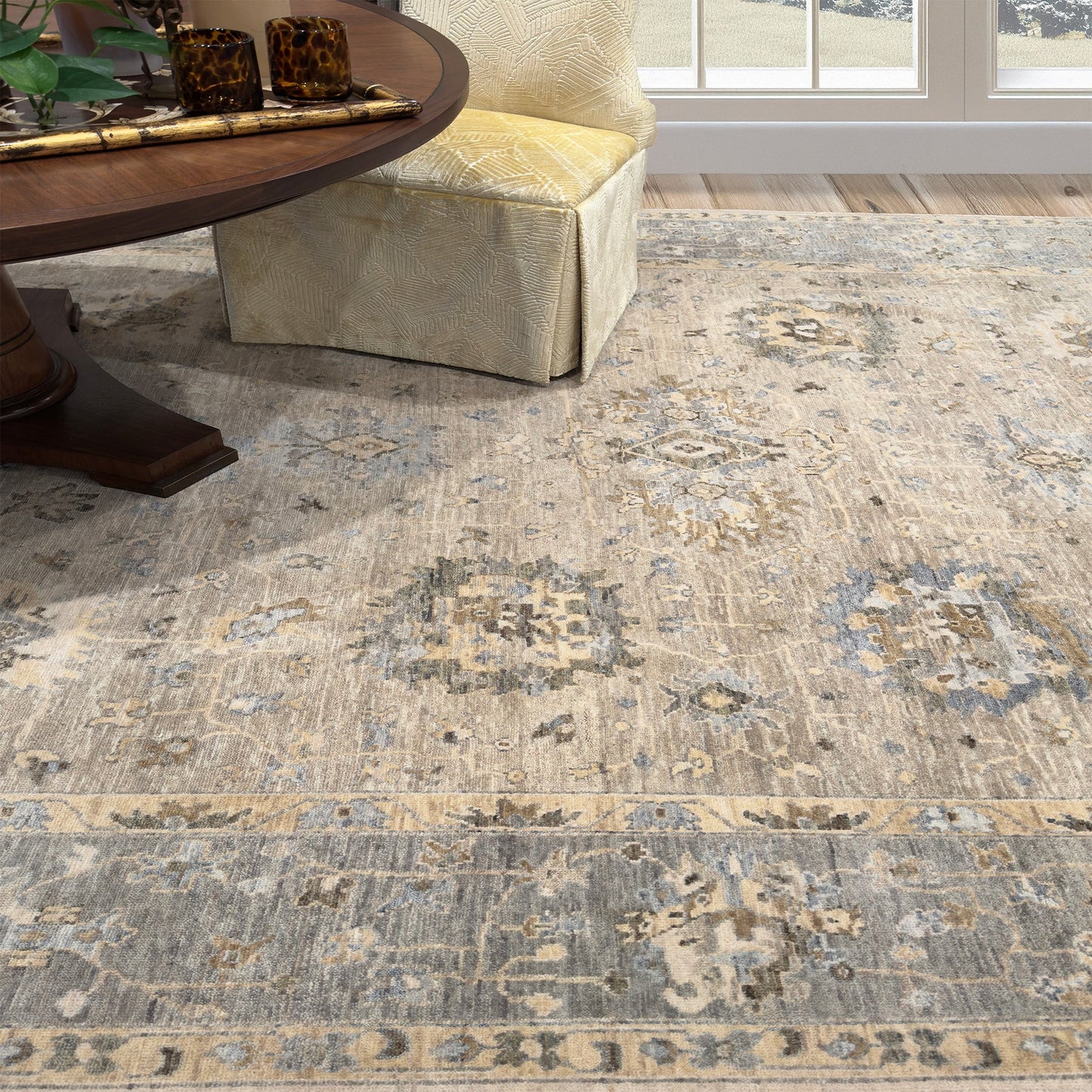 Capel Tapestry Area Rug - Nickel - Lifestyle View