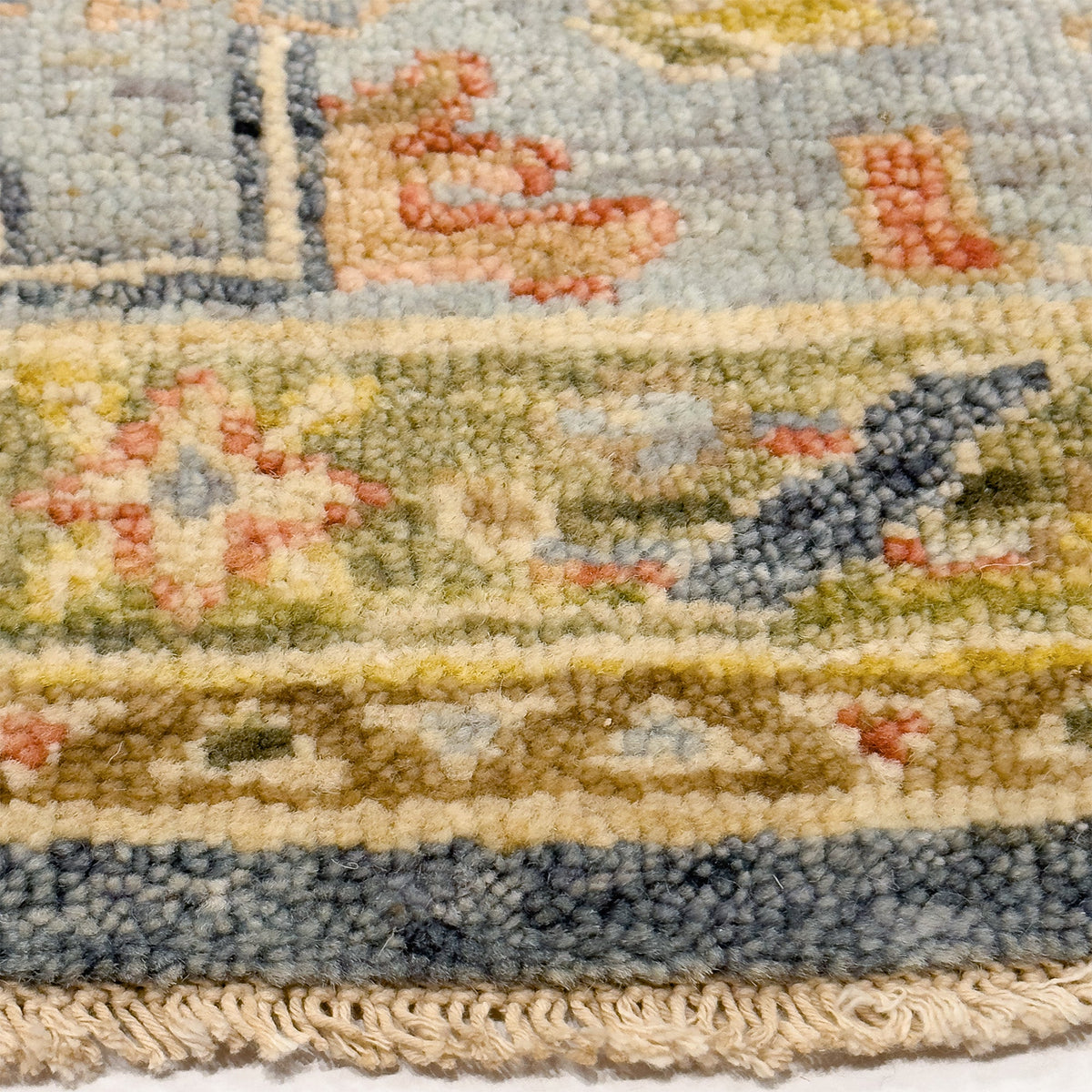 Capel Tapestry Area Rug - Azure - Cross-Section View