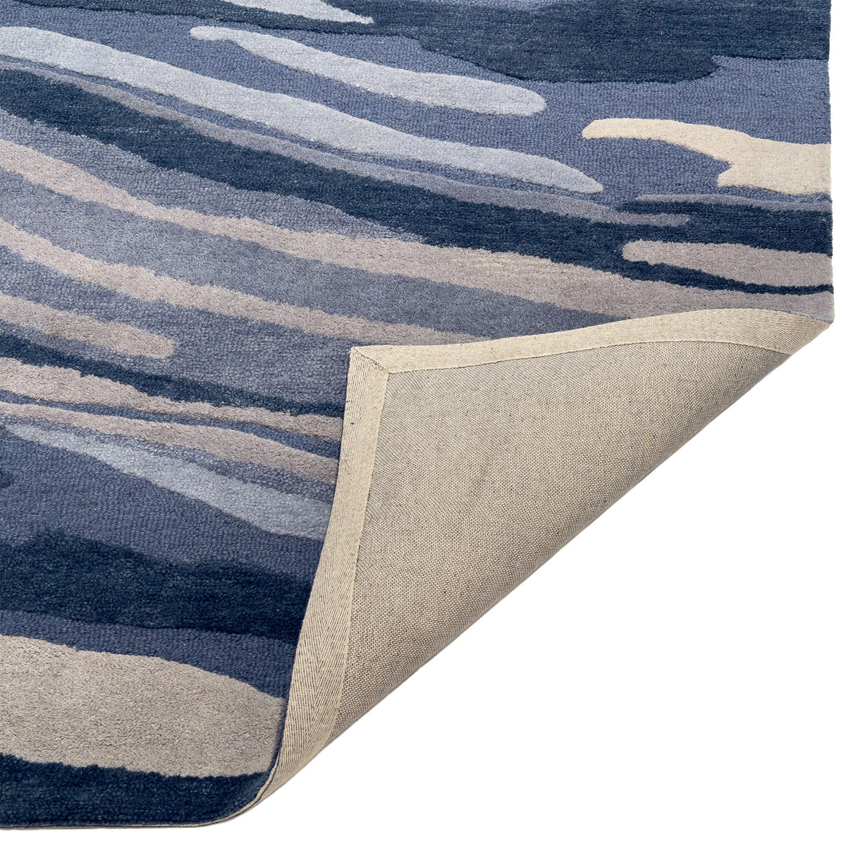 Capel Ripple Area Rug - Teal Blue - Back View