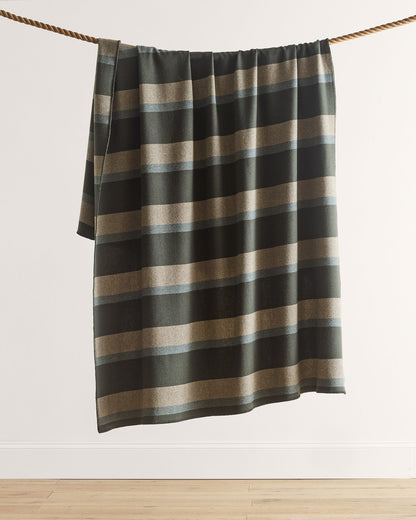 Eco-Wise Wool Plaid/Stripe Blanket | Olive Stripe