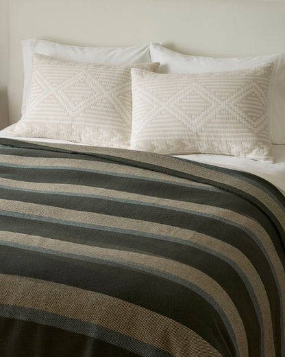 Eco-Wise Wool Plaid/Stripe Blanket | Olive Stripe