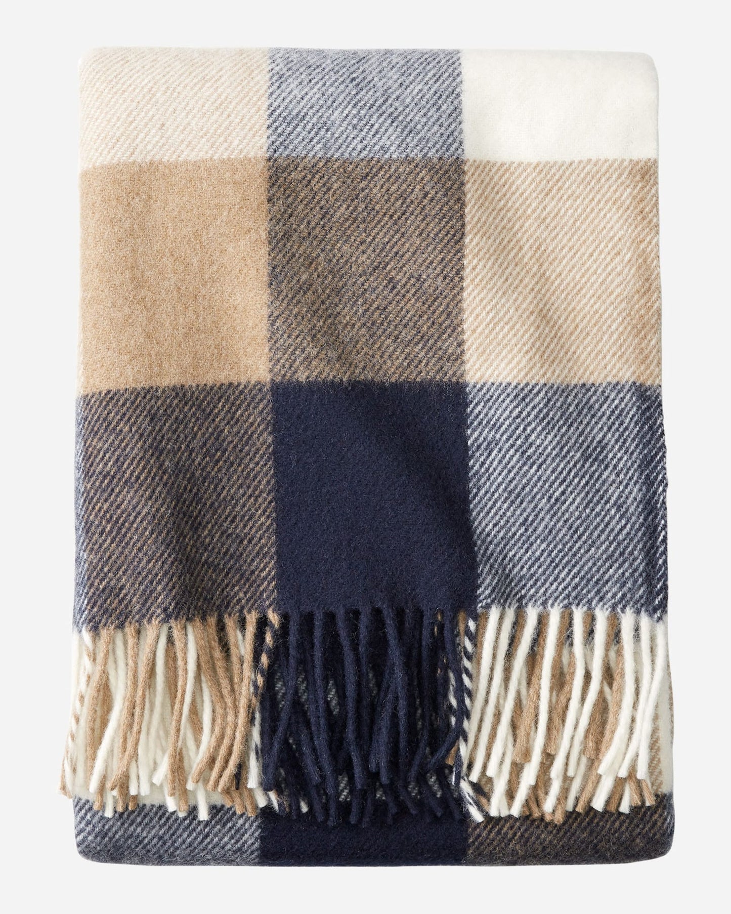 Eco-Wise Wool Fringed Throw | Navy/Camel