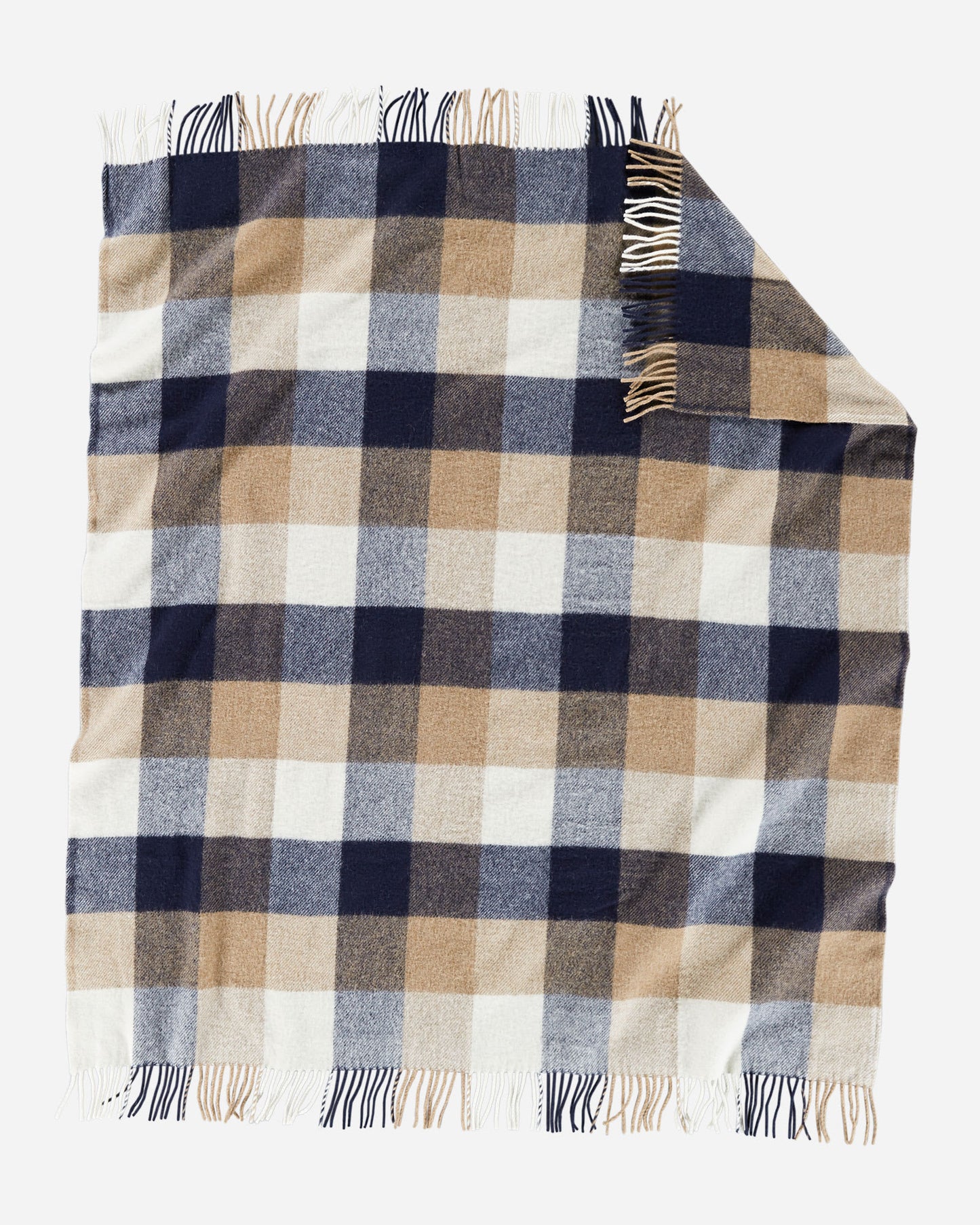 Eco-Wise Wool Fringed Throw | Navy/Camel