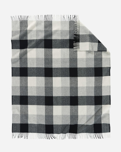 Eco-Wise Wool Fringed Throw | Black/Ivory