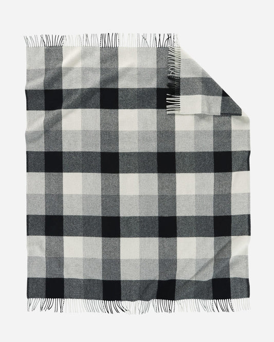 Eco-Wise Wool Fringed Throw | Black/Ivory