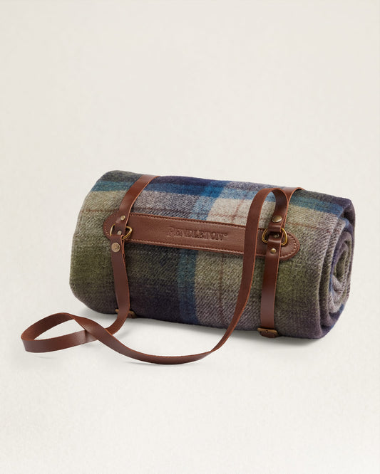 Motor Robe Throw With Leather Carrier | Haystack Plaid