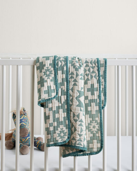 Blue Ridge Organic Cotton Baby Blanket | Blue/Cream