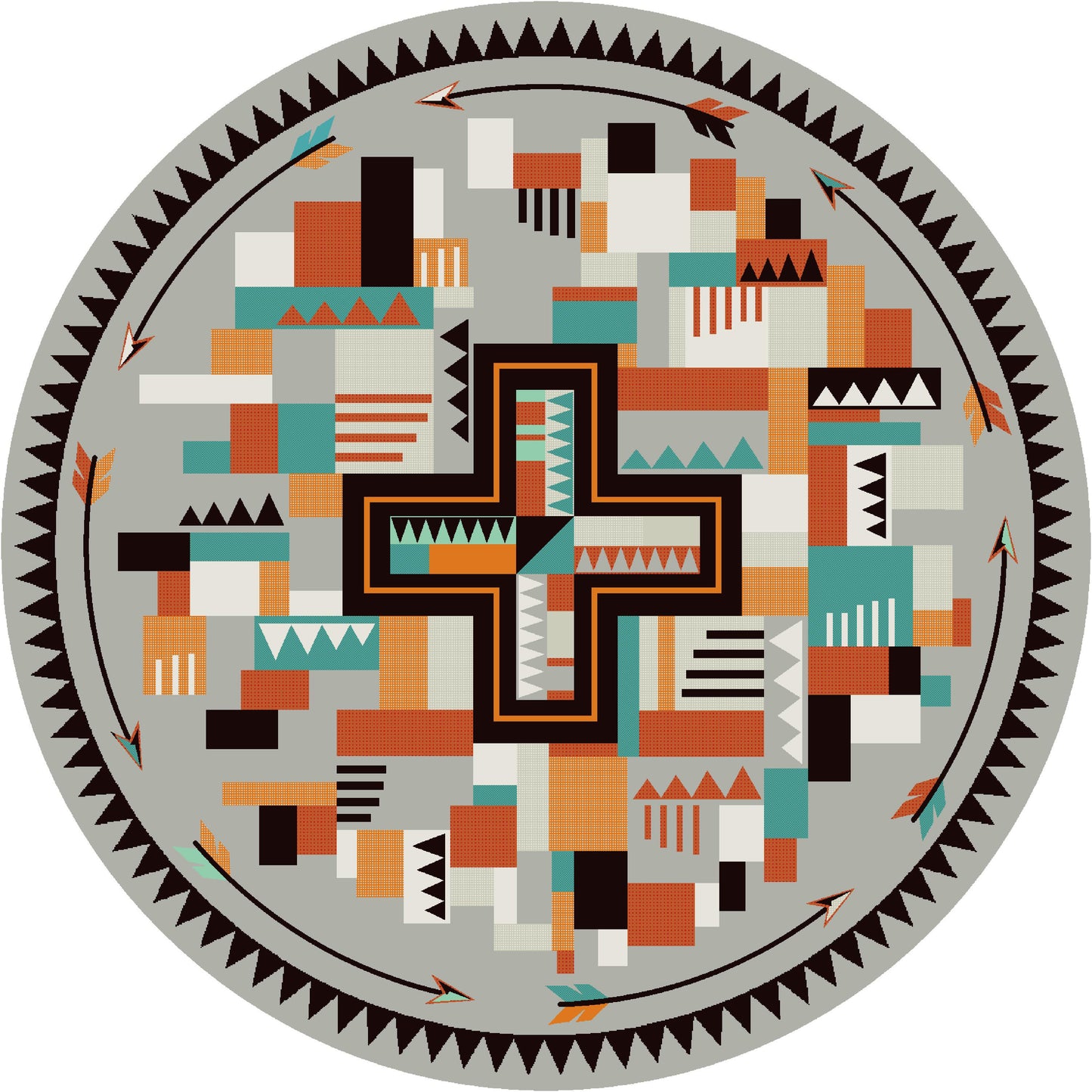 Abstract Cross Rug – Gray – close up