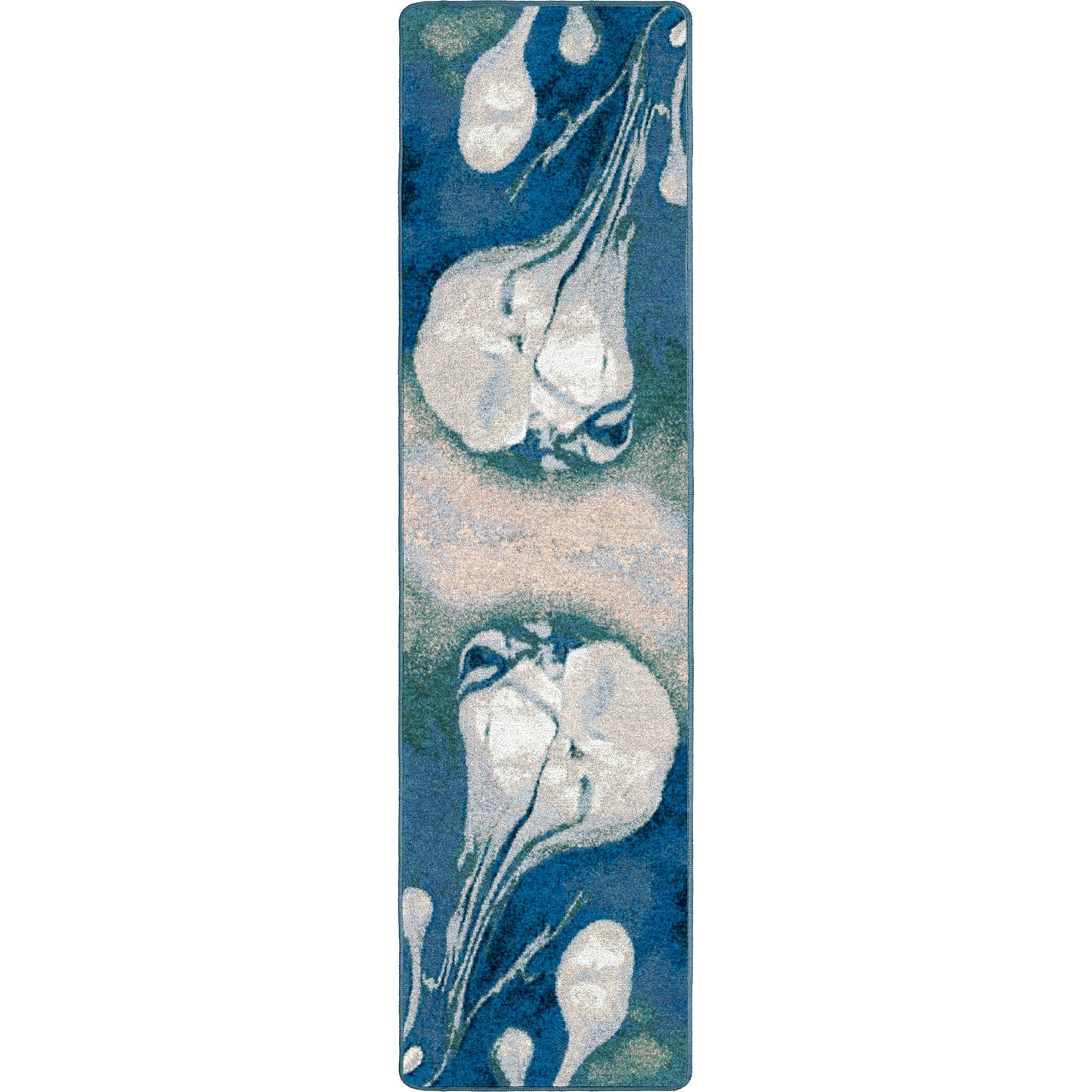 Abstract Jellyfish Rug – Ocean Blue – room setting