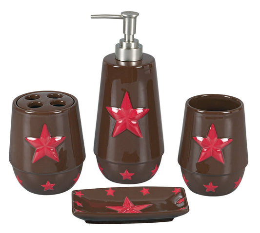 Ceramic Star Red Countertop Bathroom Set, 4 Pc