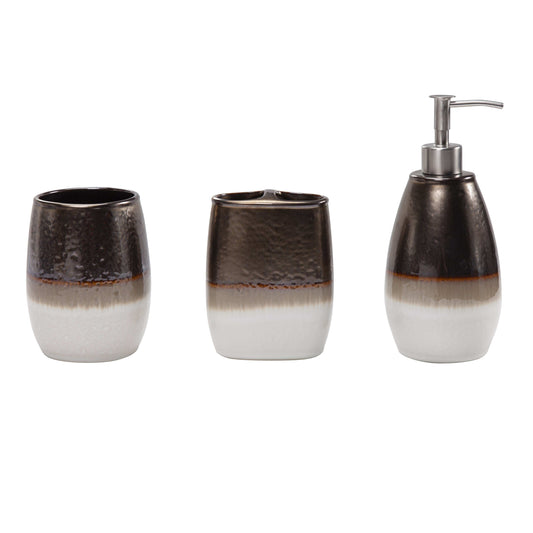 Gilded Stoneware Countertop Bathroom Set, 3 Pc