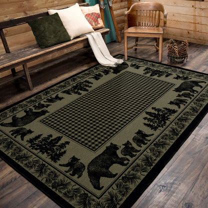 Bear Family Rug – Green – detail view