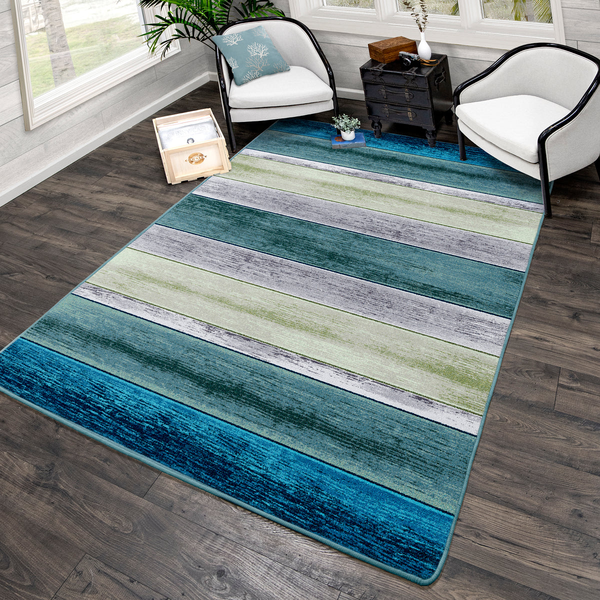 Bungalow Stripe Rug – Aqua – detail view