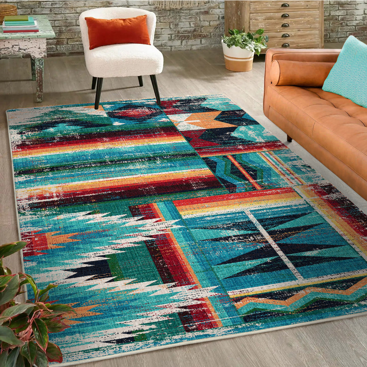 Caverns Rug – Turquoise Patchwork – detail view