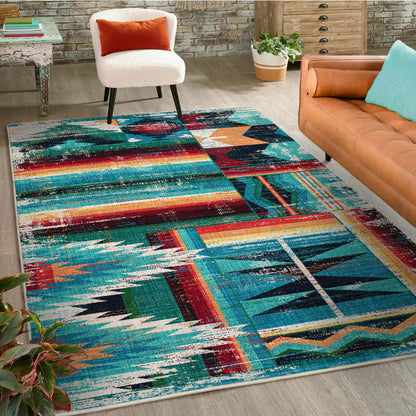Caverns Rug – Turquoise Patchwork – detail view