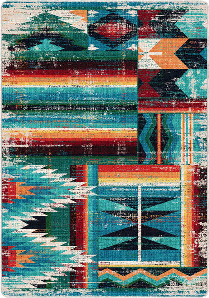Caverns Rug – Turquoise Patchwork – cabin lodge area rug