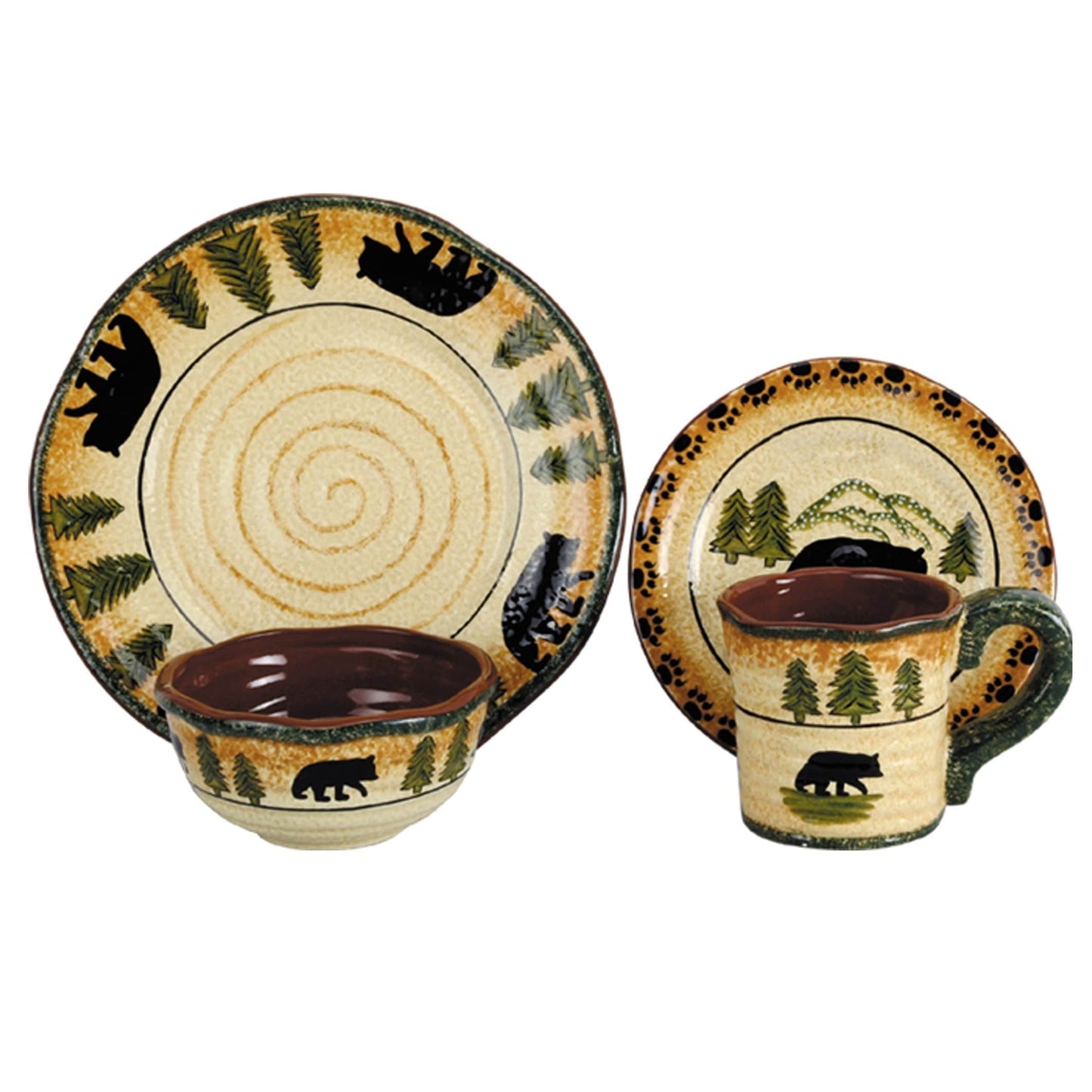 Rustic Bear Ceramic Dinnerware Set, 16 Pc