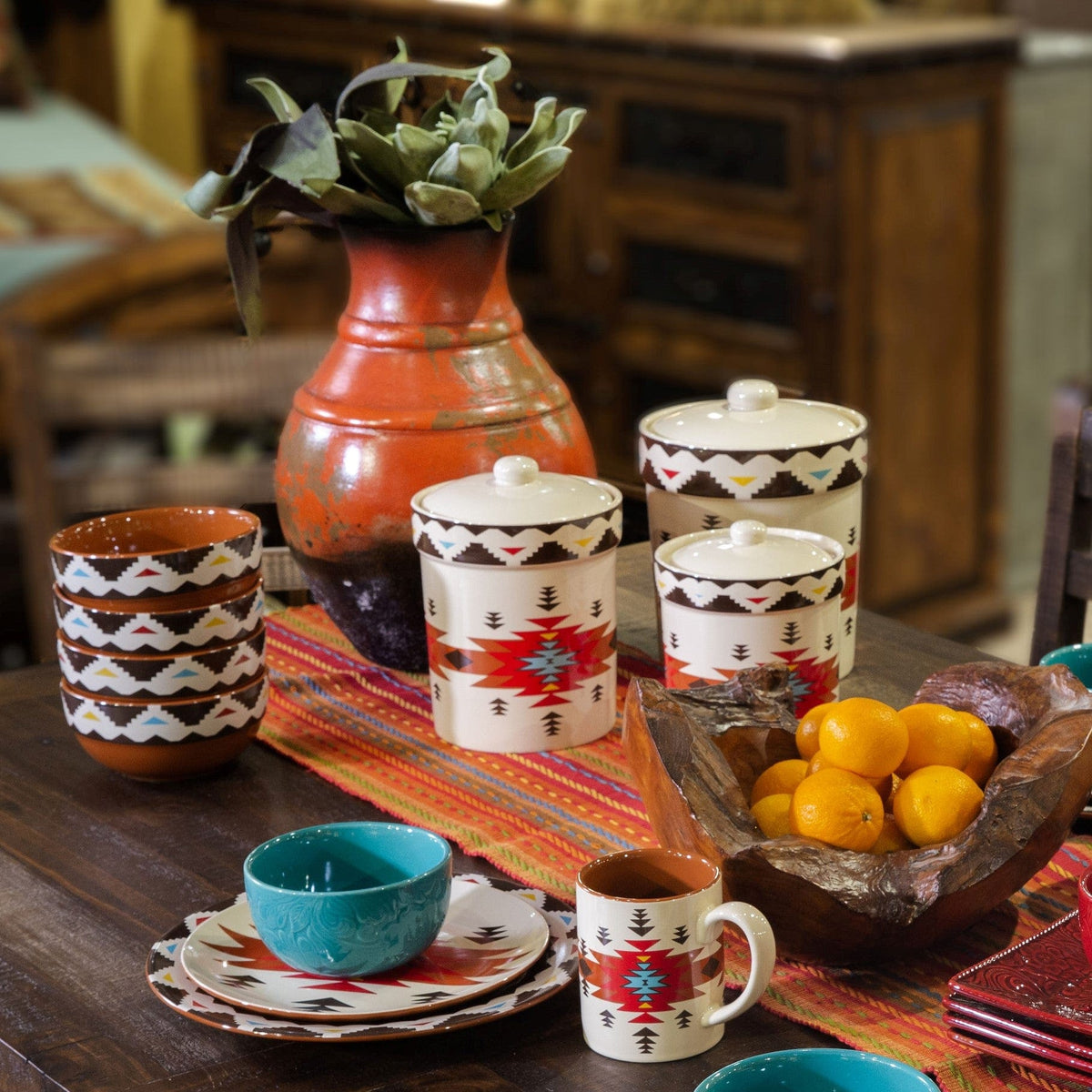 Del Sol Aztec Ceramic Dinnerware Set, 16 Pc